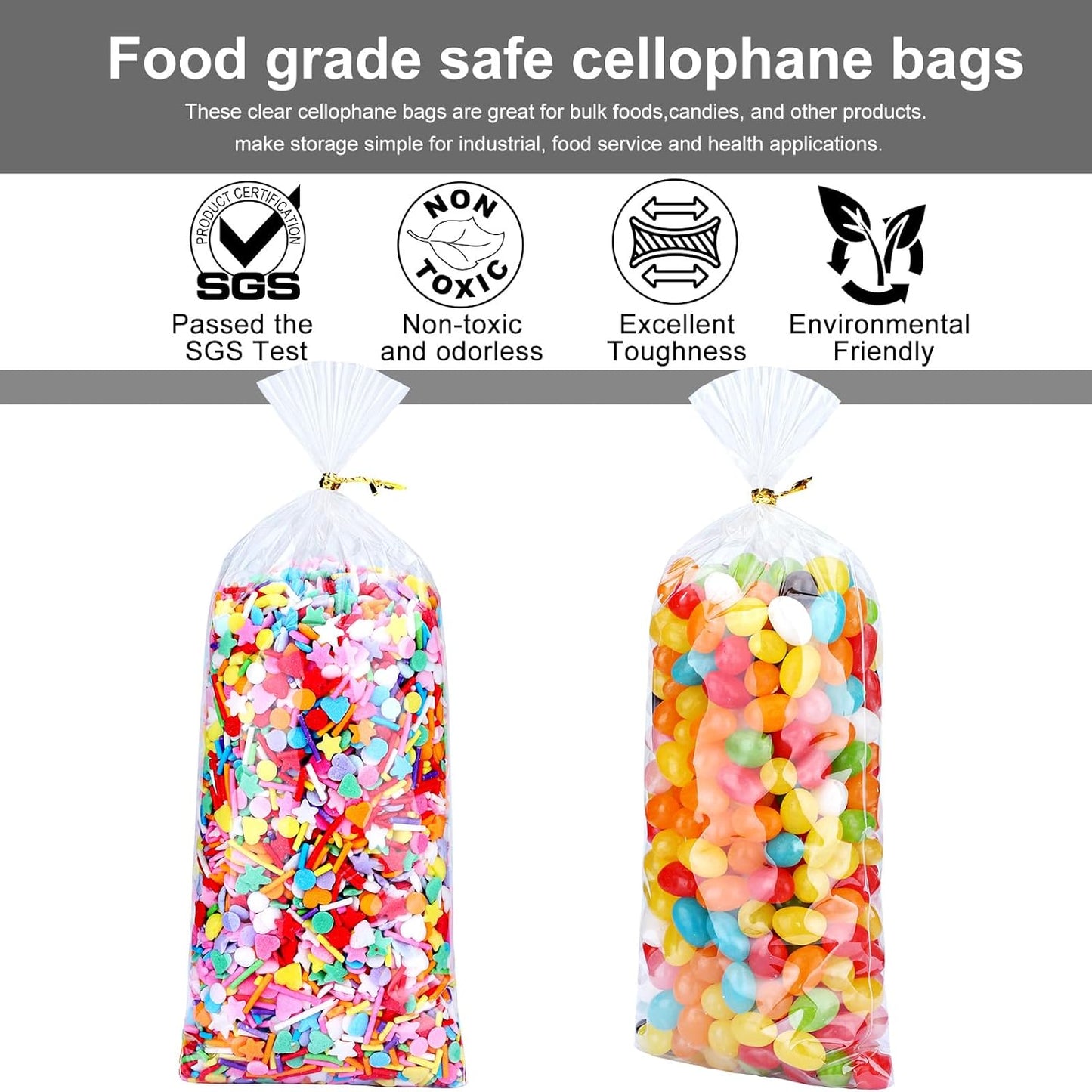Clear Candy Bags 100pcs 6X10 Cellophane Treat Bag Party Favor Goodie Cake Pop Gift Apple Cello for Gift Baskets Bakery Cookie with Ties