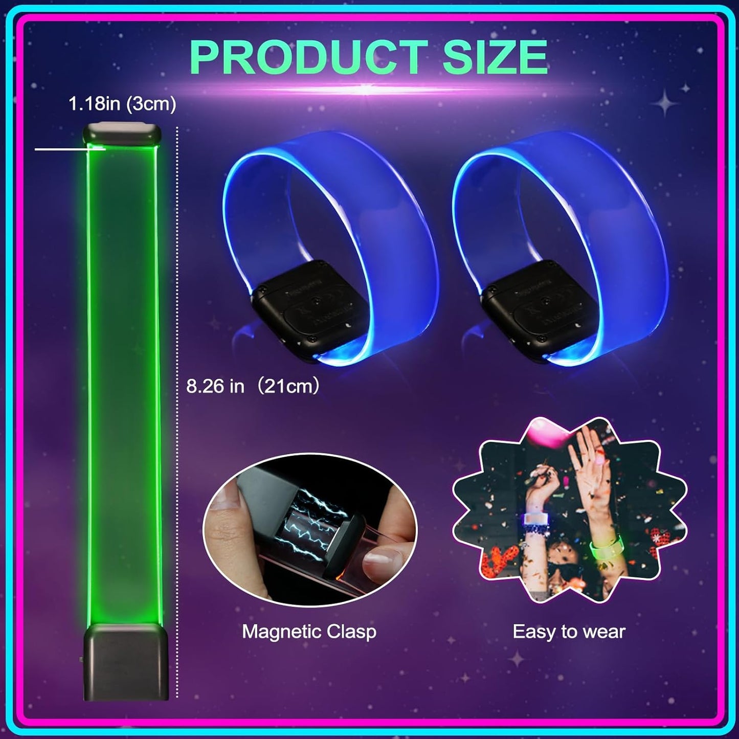 Yowivon Led Light Up Bracelets with Clasp, Glow in the Dark Party Supplies Neon Rave Accessories Cool Halloween Birthday Party Favors, 1 Pcs