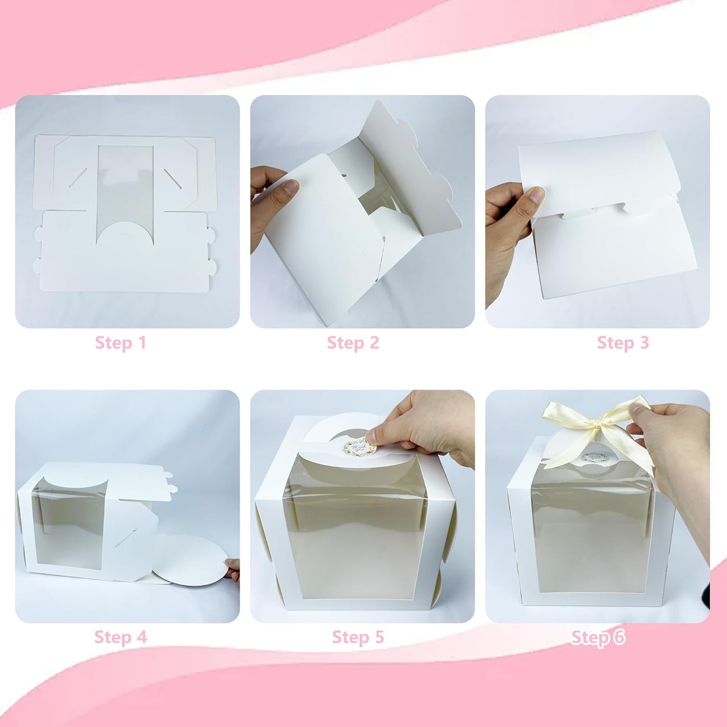 15PCS Brown 6x6x6 Inch Cake Boxes with Window Handle Boxes 6 Inch with Cake Boards for Gift Giving Elegant Paper with Ribbon Stickers for Weddings Birthdays Holidays Corporate Event Party Favors
