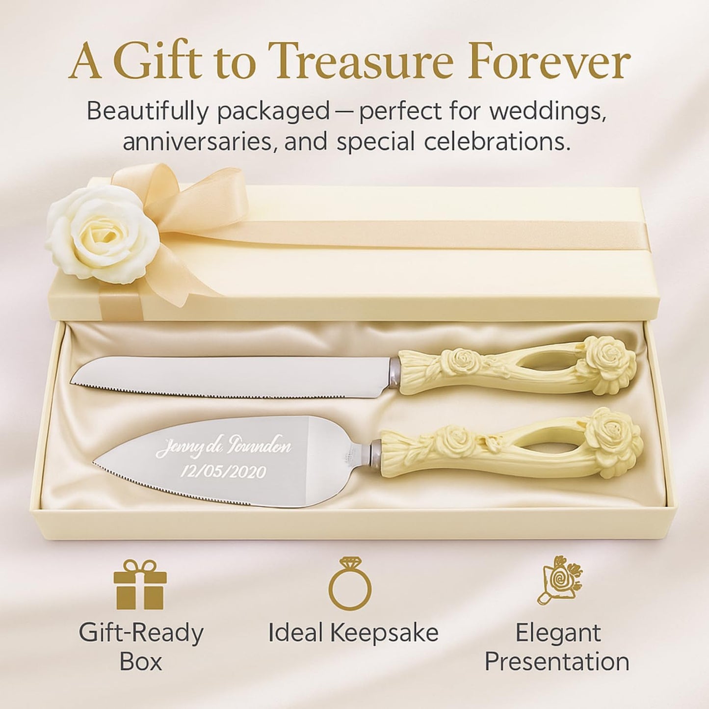 GIFTS INFINITY Personalized Wedding Cake Knife and Server Set with Engraving – Cake Cutting Utensil Set, Keepsake Gift for Wedding, Anniversary, Reception, Birthday & Other Occasions (CH-101WB)