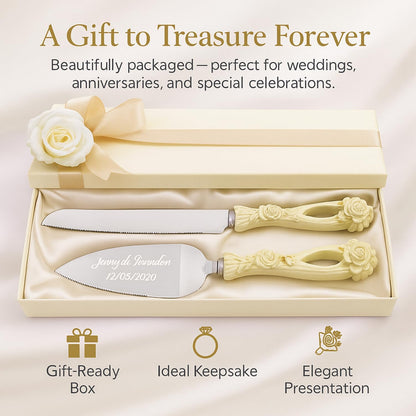 GIFTS INFINITY Personalized Wedding Cake Knife and Server Set with Engraving – Cake Cutting Utensil Set, Keepsake Gift for Wedding, Anniversary, Reception, Birthday & Other Occasions (CH-101WB)