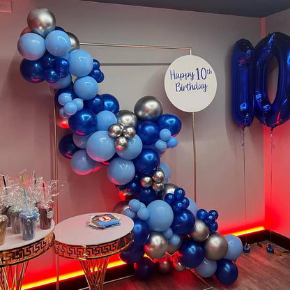 Navy Blue Gold Balloons Garland Kit, 120 pcs Navy and Gold Confetti White Balloons Arch for Graduation Birthday Party Baby Shower DIY Decoration
