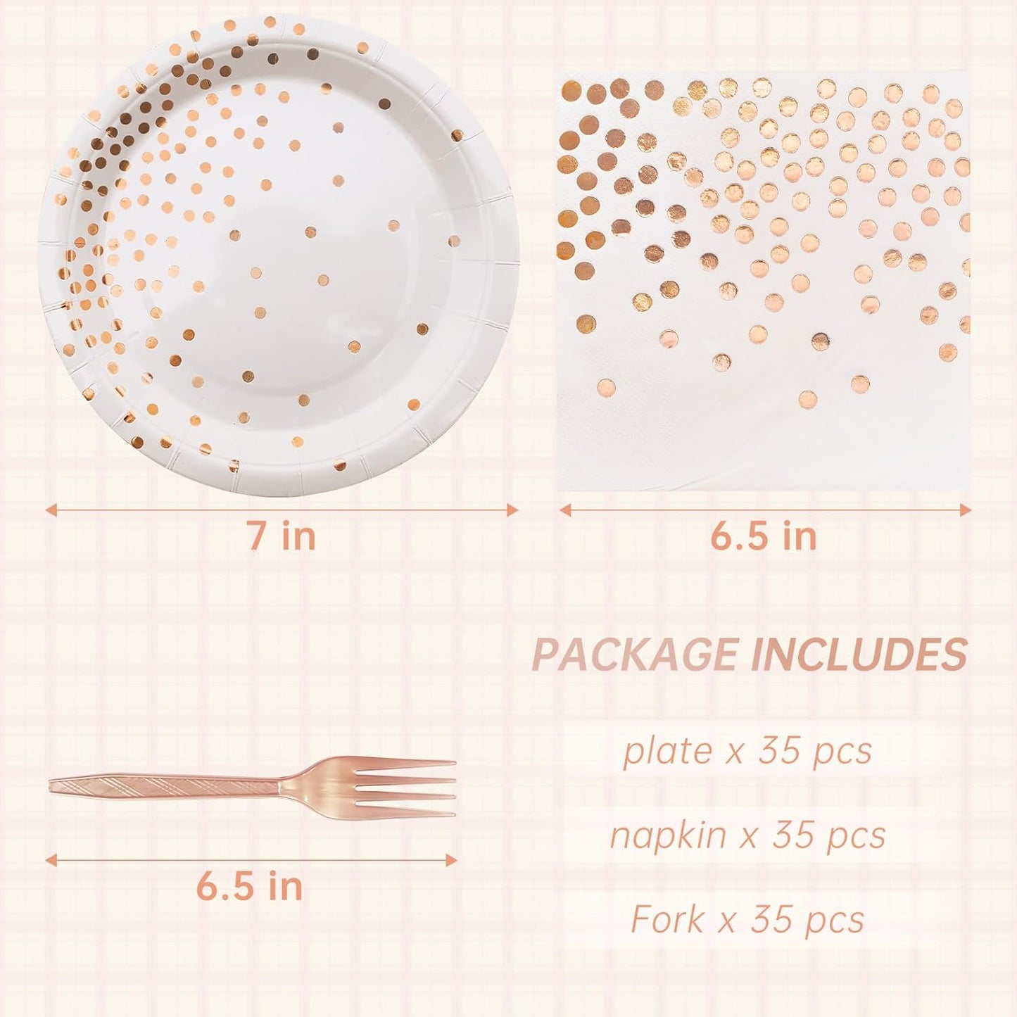 White and Gold Paper Plates Napkins Party Supplies,Disposable Gold Dot Paper Dessert Plates,105 PCS Birthday Plates and Napkins Party Supplies for Wedding(Serves 35 Guests 7")
