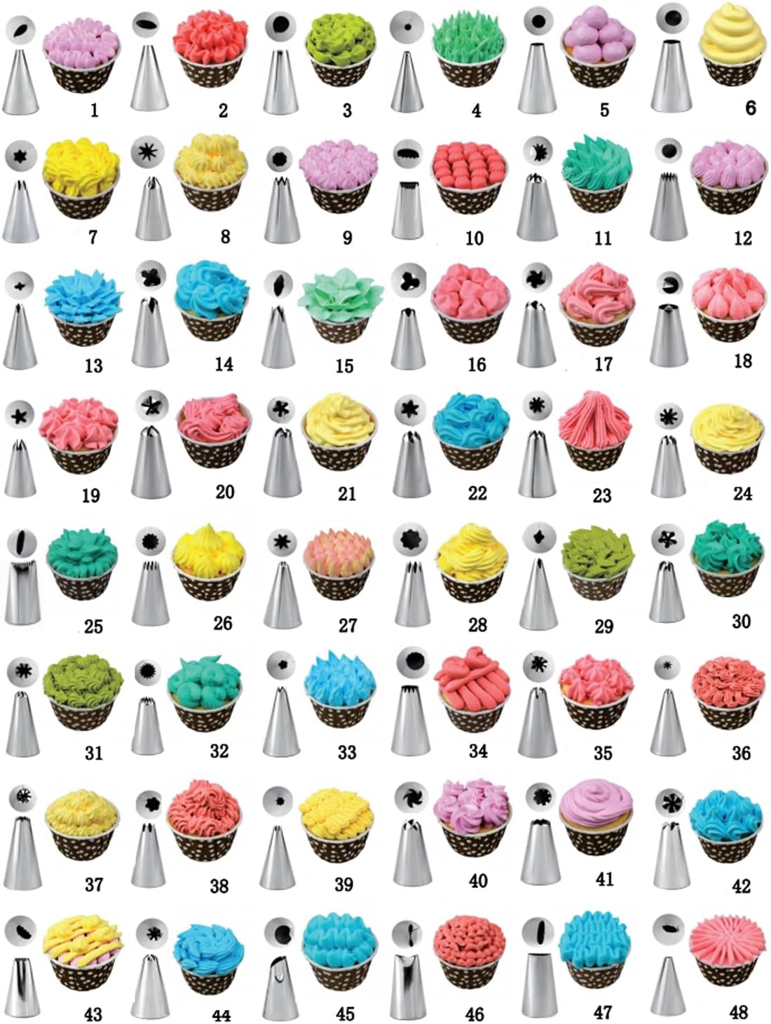 48 Pcs Cake Decorating Piping Tip Set with 2 Couplers – Round, Star, Petal & Leaf Tips for Buttercream & Royal Icing Designs