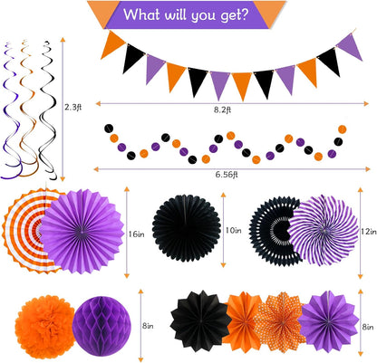 24PCS Patriotic Decorations 4th of July Decorations Set Red White Blue Hanging Paper Fans USA Flag Pennant Pom Poms Hanging Swirls Party Supplies for Memorial Day Independence Veterans
