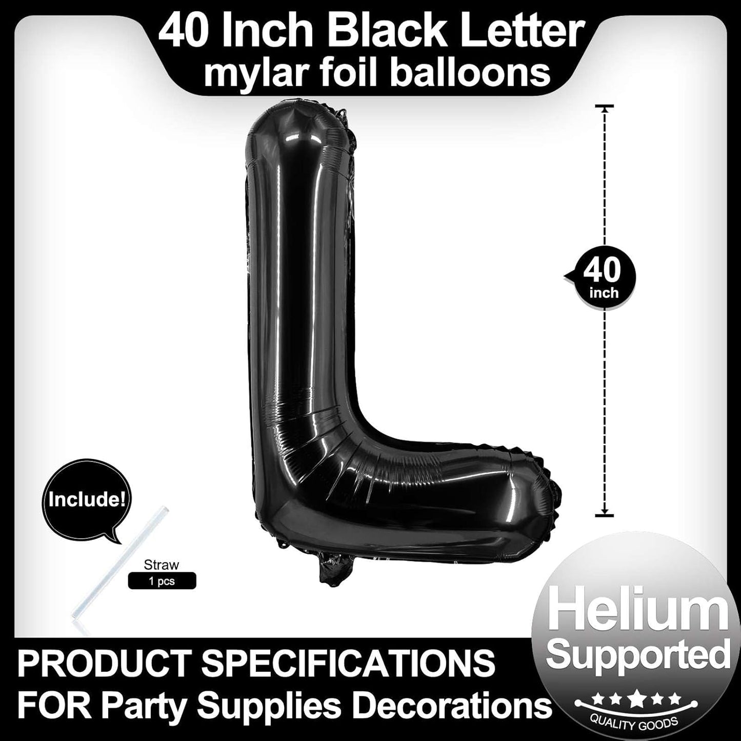 40 Inch Black Letter A Balloons, DIY Phrase Foil Alphabet Letter A Balloons DIY Word A Banner for Birthday Anniversary Celebration Graduation Party Supplies Decoration