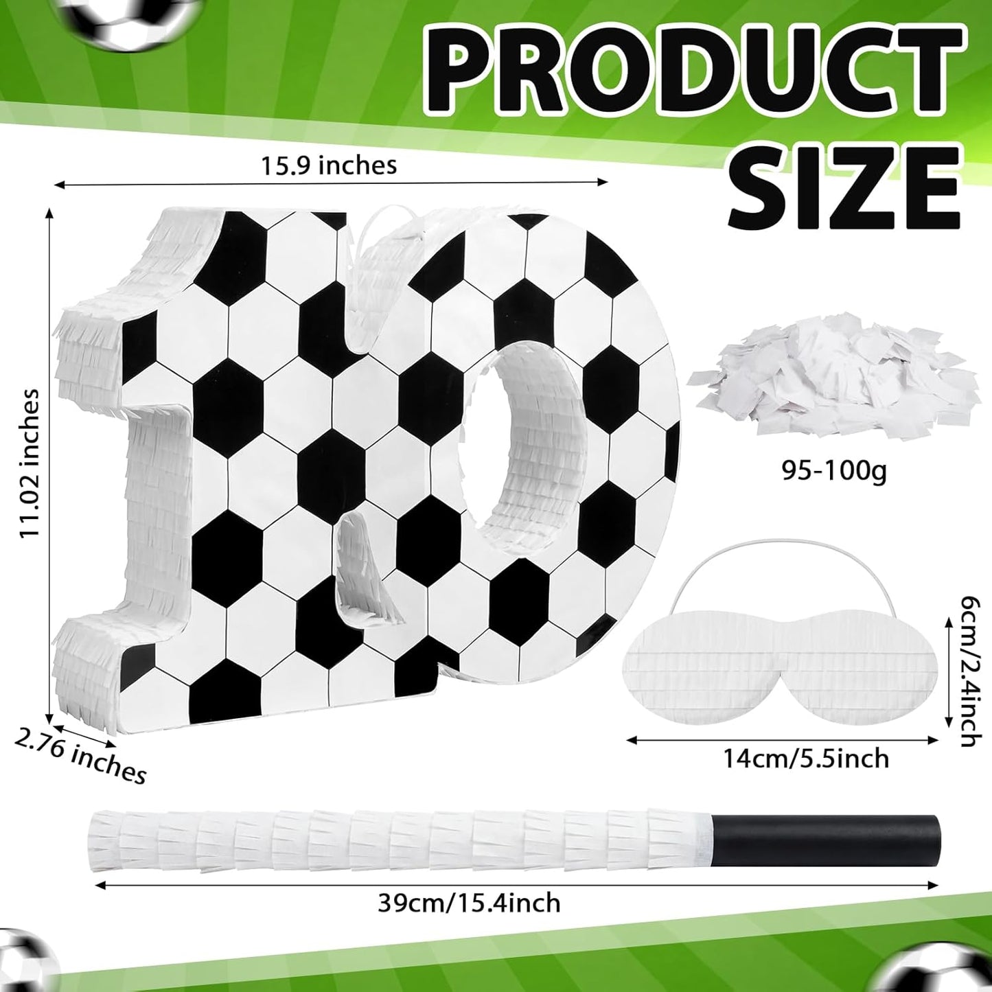 Gemscream Number 9 Soccer Piñata Bundle with Blindfold and Stick Small Piñata Party Decoration for Mexican Fiesta Cinco De Mayo School Anniversary Football Party Celebration Gift 15.75 x 11 x 2.8 in