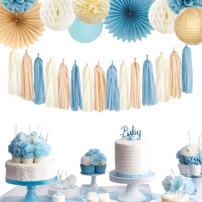 Navy-Blue White-Silver Tassel Garland Streamers - 15pcs Party Decorations Tissue Paper Tassels Banner,Graduation 2025 Wedding Baby Bridal Shower Hanging Decoration Boy Birthday Backdrop Decor Panduola