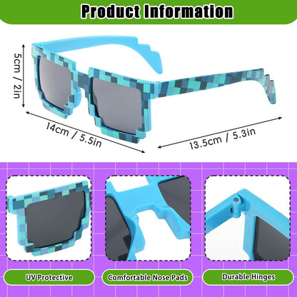 kilofly 10pc 8-Bit Pixel UV Protect Gamer Sunglasses Adult Kids Party Favors