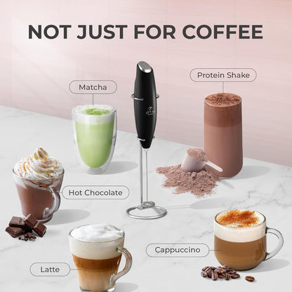 Zulay Kitchen Powerful Milk Frother Wand With Duracell Batteries - Ultra Fast Handheld Drink Mixer - Electric Whisk Foam Maker for Coffee, Lattes, Cappuccino & Matcha - Z1 Motor - Black - Colors C