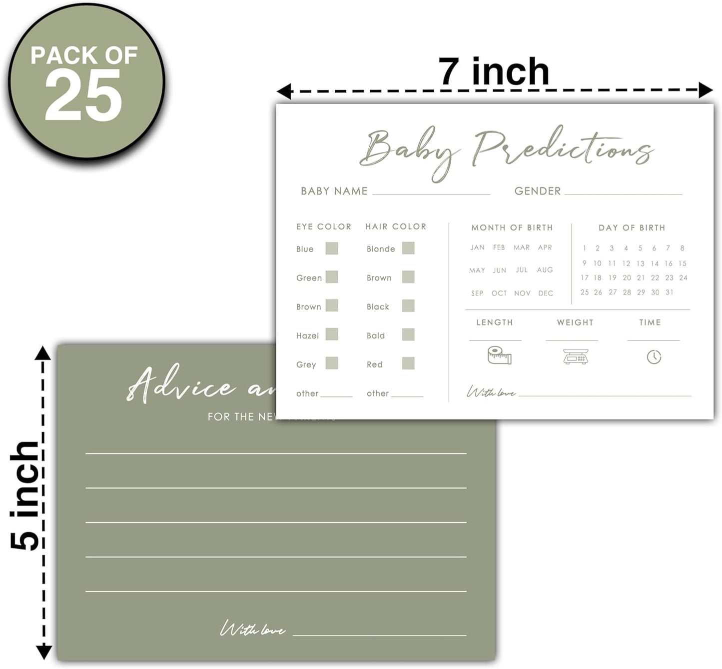 Baby Predictions and Advice Cards, 5" x 7" Pink Baby Shower Predictions Cards, Daily Party Games & Activities Favors for Newparents - G08