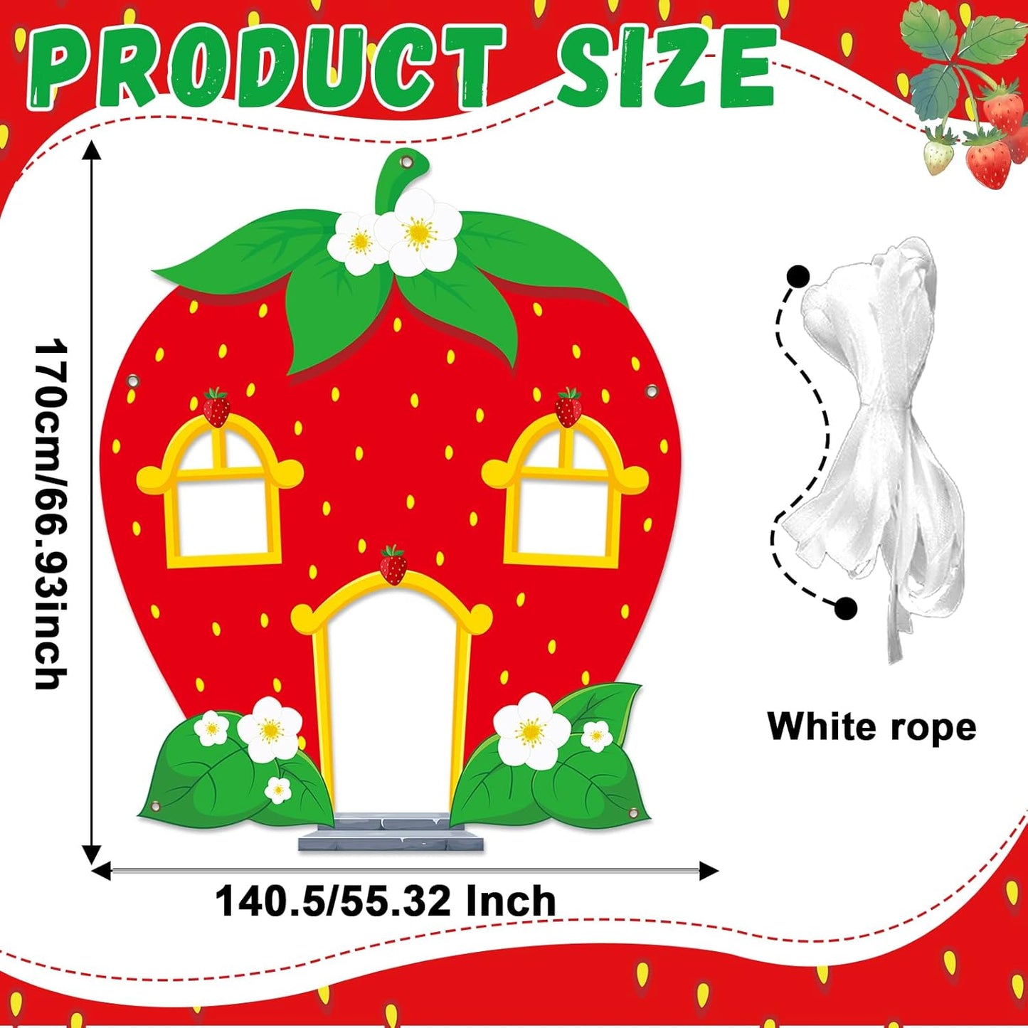 Strawberry Shaped Photo Prop Selfie Frame Party Decor Strawberry Photo Booth Props Background Sweet Berry Porch Banner Backdrop Sign Berry Themed Baby Shower Party Supplies 70x55 Inch