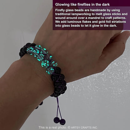 ARTSY Crafts Glow in The Dark Firefly Beads Bracelets, 7 Chakras Crystal Mermaid Glass Beaded Bracelets for Anti Anxeity Healing Energy Money Wealth Abundance Stackable Bangle Wristband