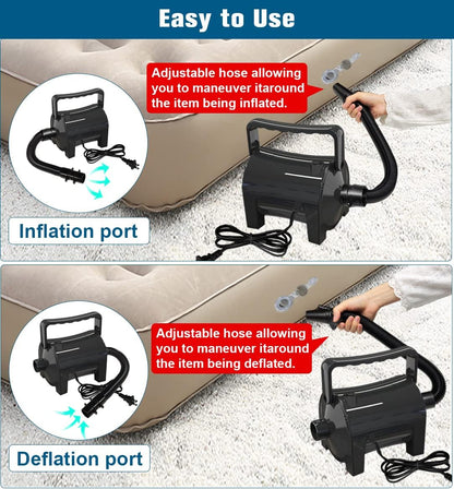 Artigarden Electric Air Pump Portable 460W Quick-Fill Air Pump Air Flow 45CFM 2.1PSI with Hose 5 Nozzles 120V AC Inflator Deflator Pump for Air Mattress Air Bed Inflatable Cushion Boat Swimming Ring