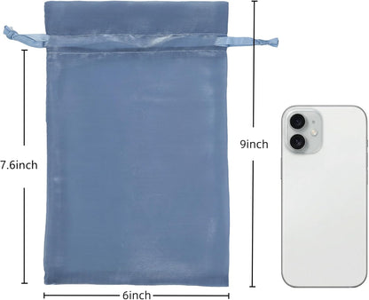 QIANF 20 Pcs Peacock Blue Small Organza Bags 3X4 inch for Wedding Favors with Drawstring, Mini Mesh Gift Bags Jewelry Pouch for Candy Bridal Shower Party Favor Baby Shower Christmas