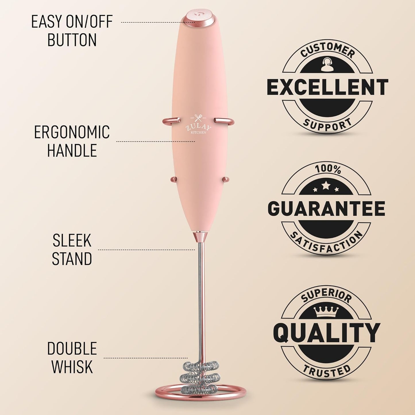 Zulay Kitchen Powerful Milk Frother Wand With Duracell Batteries - Ultra Fast Handheld Drink Mixer - Electric Whisk Foam Maker for Coffee, Lattes, Cappuccino & Matcha - Z1 Motor - Black - Colors D