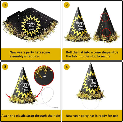 New Years Eve Party Supplies 2026, New Years Photo Booth Props 2026 Huge Selfie Picture Frame New Year Hats Party Squawkers Party Blower Happy New Year's Decorations Latex Balloons