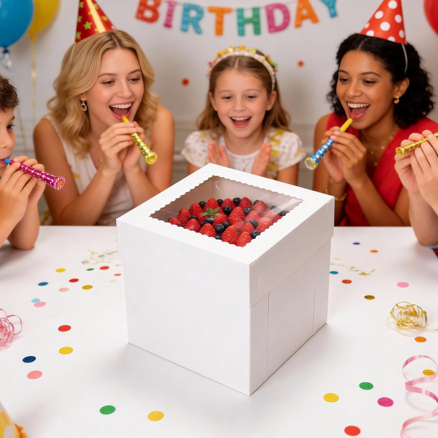 COTOPHER 50 Pcs Cake Boxes 8 Inch, 8x8x5 Inches Cake Containers (25 Boxes & 25 Boards), White Bakery Boxes with Windown for Cookies, Desserts, Cupcake, Pastries, Birthday, Wedding, Mother's Day