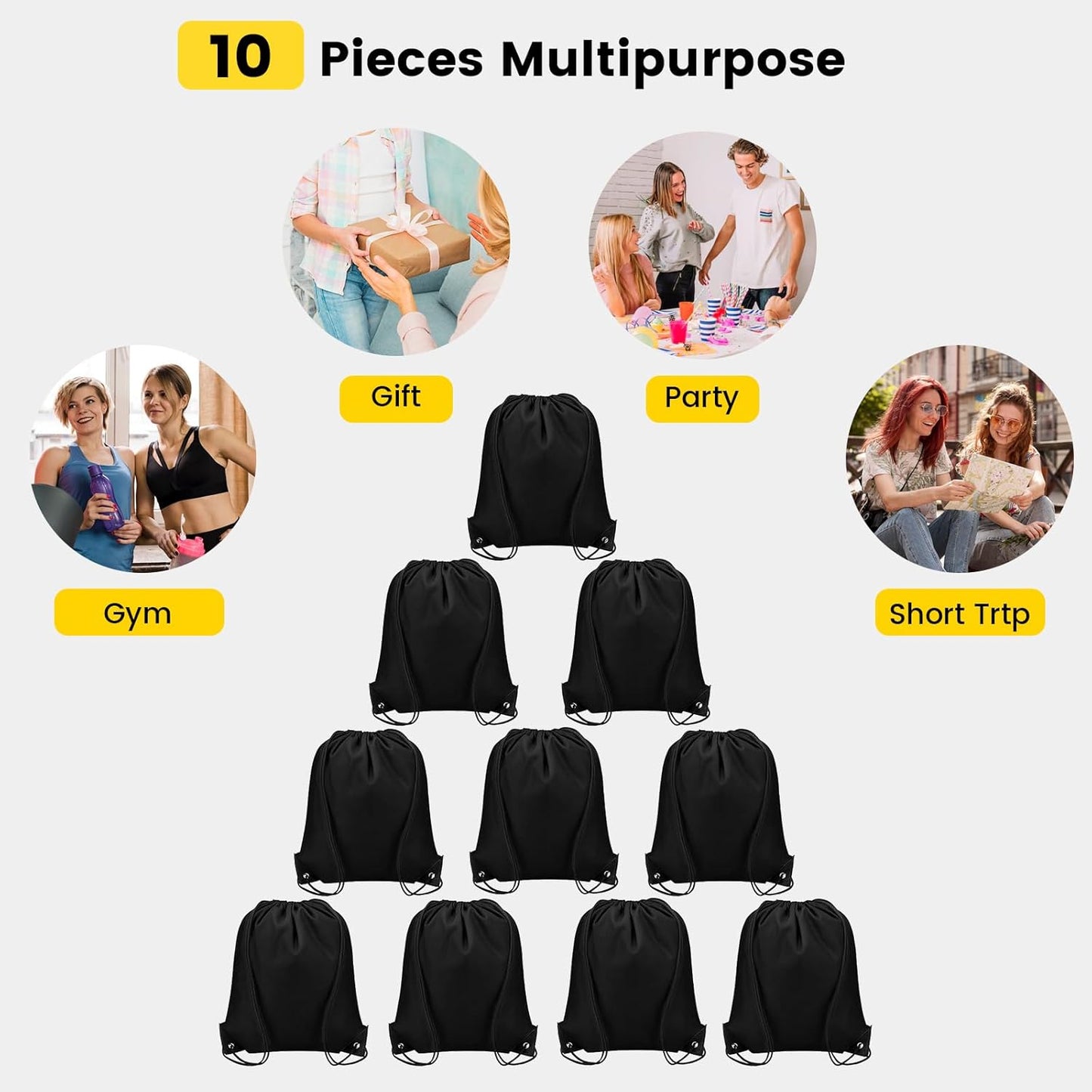 Vorspack 10 Pcs Drawstring Bags Bulk - Drawstring Backpack Draw String Back Bag for Gift, DIY, Party, Gym, Trip - 10 Colors