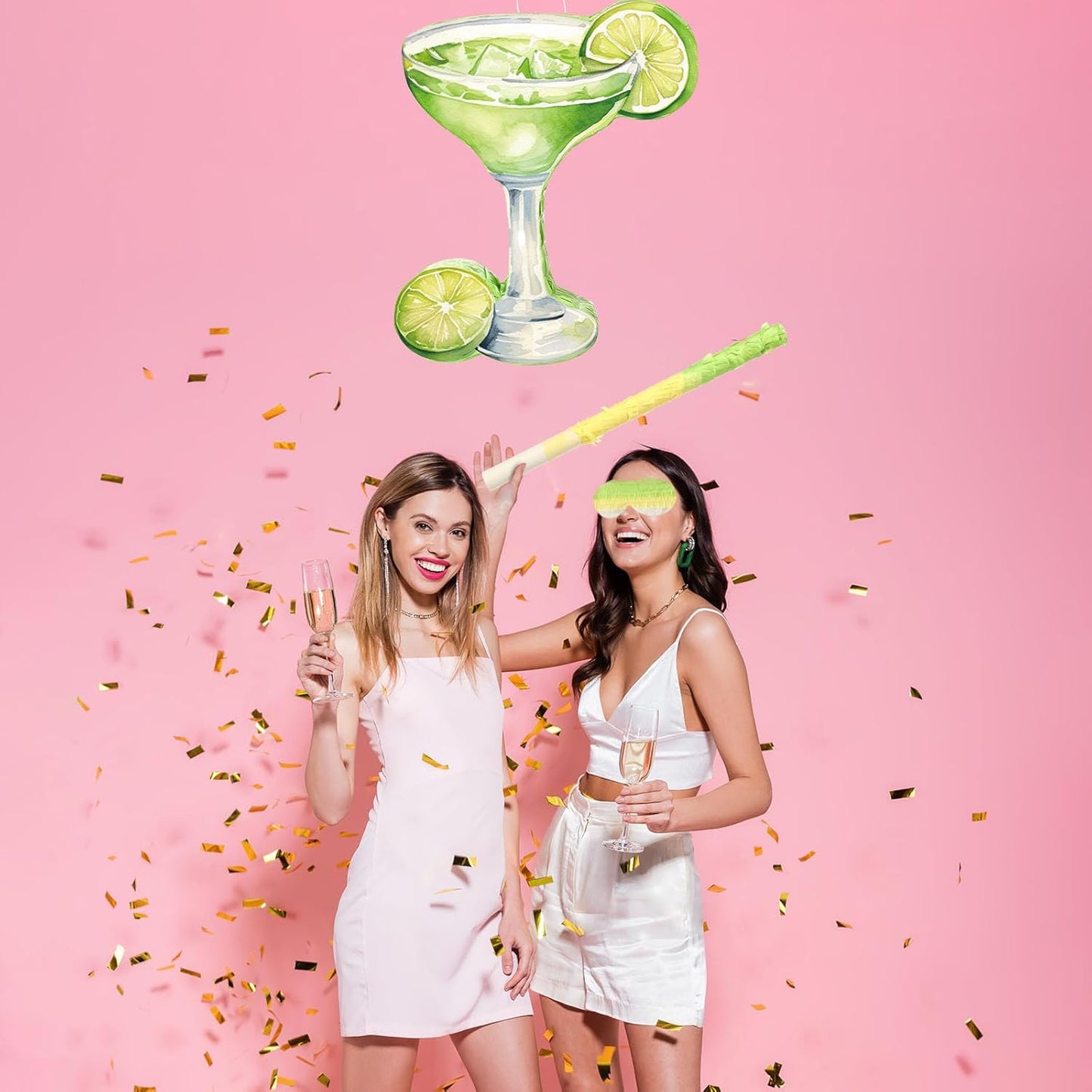 Gilprop Margarita Piñata with Stick Blindfold Tequila Wine Glass Adult Piñata Green Lemon for Margs Matrimony Bachelor Wedding Bridal Shower Photo Prop Funny Summer Birthday Party Supplies