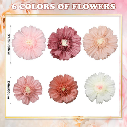 Giegxin 20 Pcs 31.5'', 23.6'', 11.8'', 9.8'' Pink Giant Paper Flower Boho Large Tissue Flower for Wall Pink Pom Pom Floral Decoration for Wall Wedding Bridal Shower Classroom Tea Party Birthday Decor