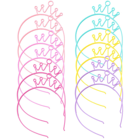 Dizila 12 Pack/6 Pairs Candy Color Plastic Crown Headbands with Tiny Teeth Hair Hoops Bands Clasps Birthday Party Decoration Tiaras Hair Accessories