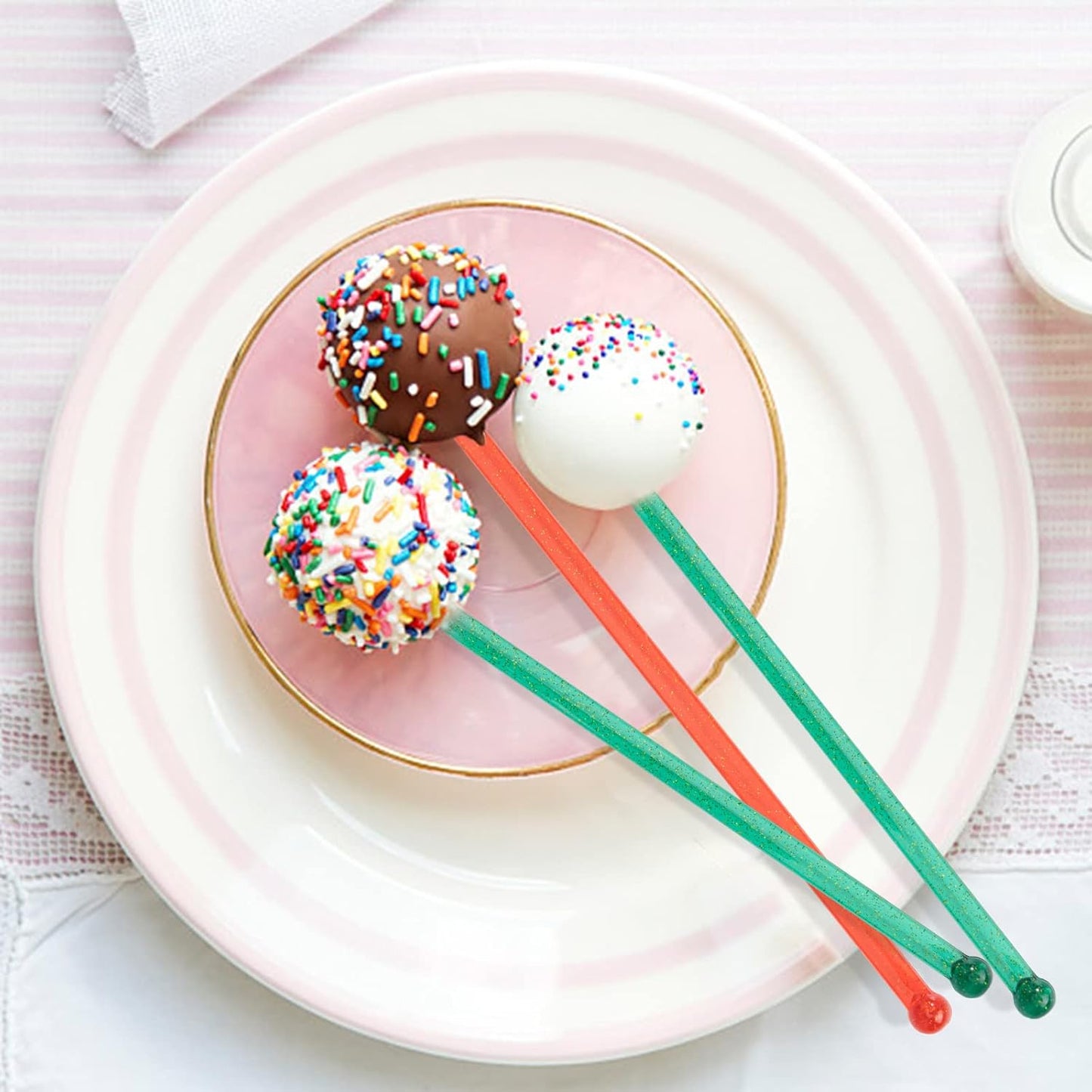 hapray 100-PCS 5 Colol Plastic Swizzle Sticks, Crystal Cake Pops, Cocktail Coffee Drink Stirrers, Stir Sticks, 7.24 Inch (Pink, Yellow, Blue, Purple, Green)
