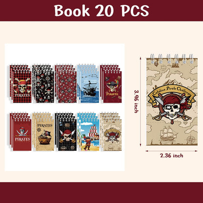 20Pcs Mini Pirate Notepads Spiral Notebooks for Birthday Party Favors Supplies Teacher Reward Favor Bag Stuffers Pirate Theme Party