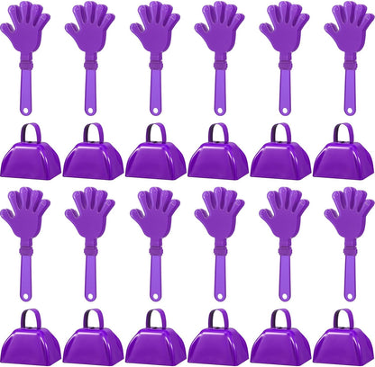 24 Pcs Hand Clappers and Metal Cowbells Noise Makers Cheering Clappers Cow Bells Handle Cheers Dance Basketball Football Noise Makers Sporting Events Graduation School Sports Party (Purple)