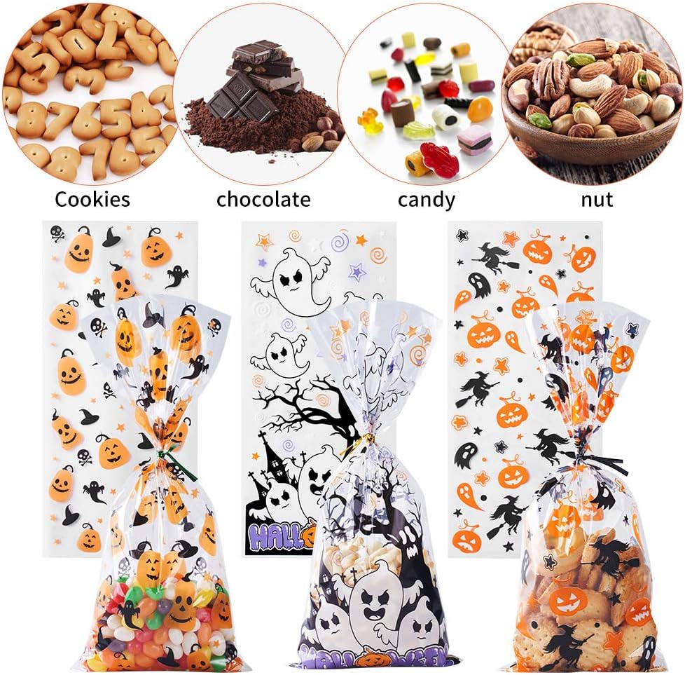 CCINEE 150 Pcs Cellophane Treat Bags, 5 X 11 Inches Gold Star Print Clear Gift Wrap Candy Bags Goodie Bags with Twist Ties for Wedding, Birthday Party Favors, Bakery, and Gift Packaging