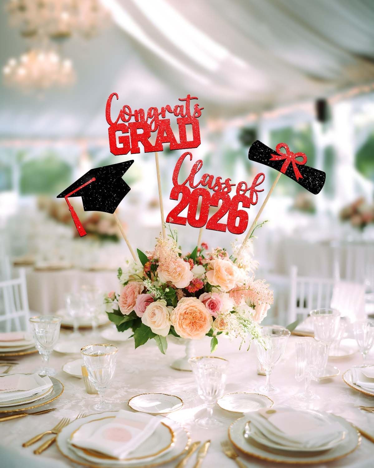 Class of 2026 Centerpieces Sticks for Graduation, 16 Pcs Graduation Decorations Cake Toppers, Graduation Theme Party Decorations Supply(BG)