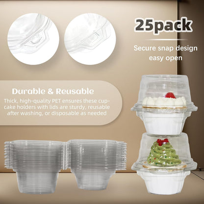 WIKDAY 50 Pcs Individual Cupcake Containers, Clear Plastic Cupcake Holders with Lids, Spacious 3" Design for Frosted Cupcakes, Stackable & Reusable for Parties, Baking, Picnics