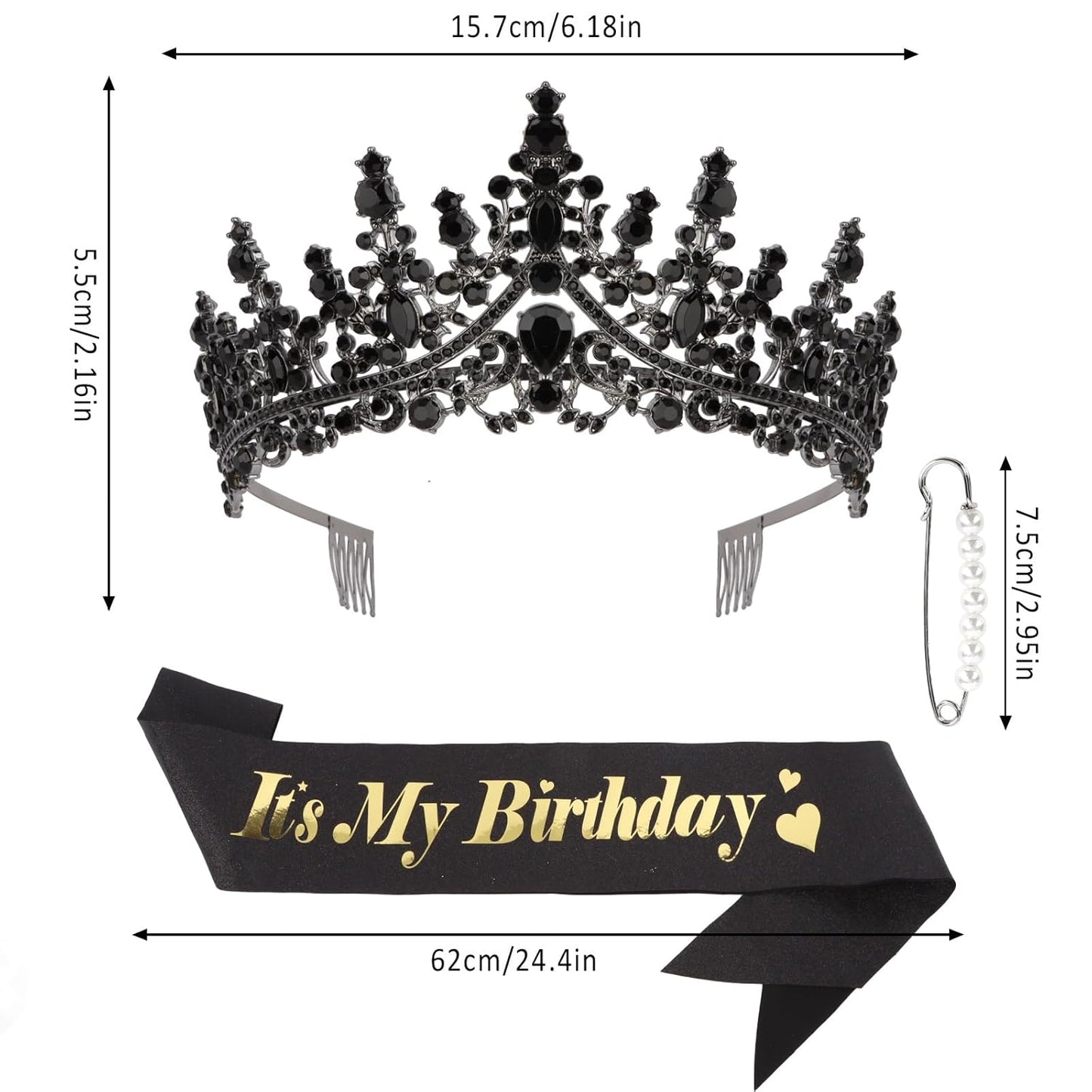 CURASA Birthday Tiara and Sash - Silver Birthday Crown for Women, Perfect for Parties and Celebrations