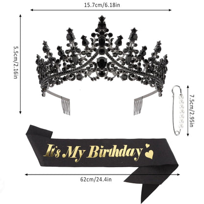 CURASA Birthday Tiara and Sash - Silver Birthday Crown for Women, Perfect for Parties and Celebrations