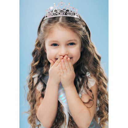 CIEHER Birthday Girl Crown and Sash Set for Birthday Decorations Gifts for Women Girls - Silver AB Rhinestones