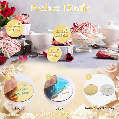 20pcs Gold Mirror Acrylic Happy Birthday Cupcake Toppers Round Engraved Cake Picks Happy Birthday Cake Toppers for DIY Birthday Gift Flower Bouquet Pastries Desserts Decor