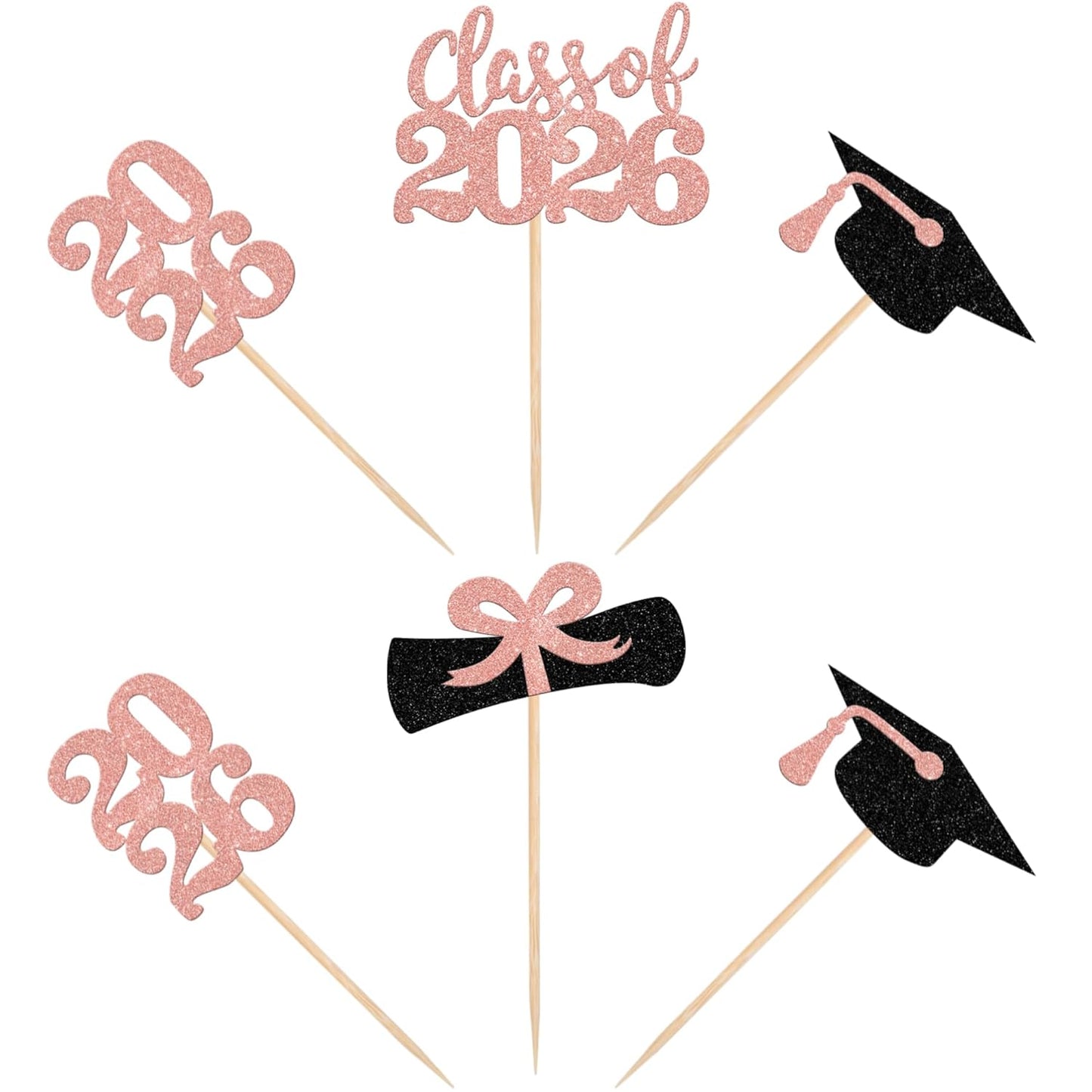 36 PCS 2026 Graduation Theme Cupcake Toppers Glitter Class of 2026 Grad Cap Diploma Cupcake Picks 2026 Graduation Theme Party Cake Decorations Supplies Deep Blue