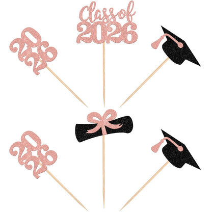 36 PCS 2026 Graduation Theme Cupcake Toppers Glitter Class of 2026 Grad Cap Diploma Cupcake Picks 2026 Graduation Theme Party Cake Decorations Supplies Deep Blue