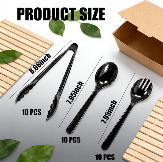 24 Pack Large Black Disposable Plastic Serving Utensils, Heavy-Duty Serving Spoons for Buffets, Parties, Catering, Restaurants, Dinners & Picnics Disposable Party Supplies
