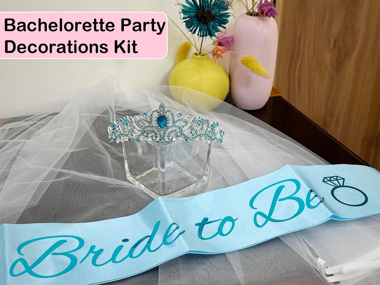 JETKONG 3 Pcs Bachelorette Party Decorations Bridal Shower Crown, Bride to Be Sash&Veil for Women Bachelorette Party Gifts, Bachelorette Party Supplies, Gifts, Favors (Rose Gold)