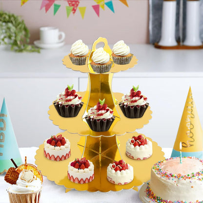 Soleebee 3-Tier Cupcake Stand, Cardboard Cupcake Tower, Dessert Cup Cake Stand Tower for Birthday Wedding Party Decoration, Cupcake Tier Stand 1 Set (Black)