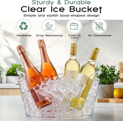 10 Pack 6.5l Ice Bucket for Party, Clear Plastic Champagne Cooler with Ice Scoop & Metal Bottle Opener, Large Portable Drink Beverage Tub for Beer & Mimosa Bar Supplies