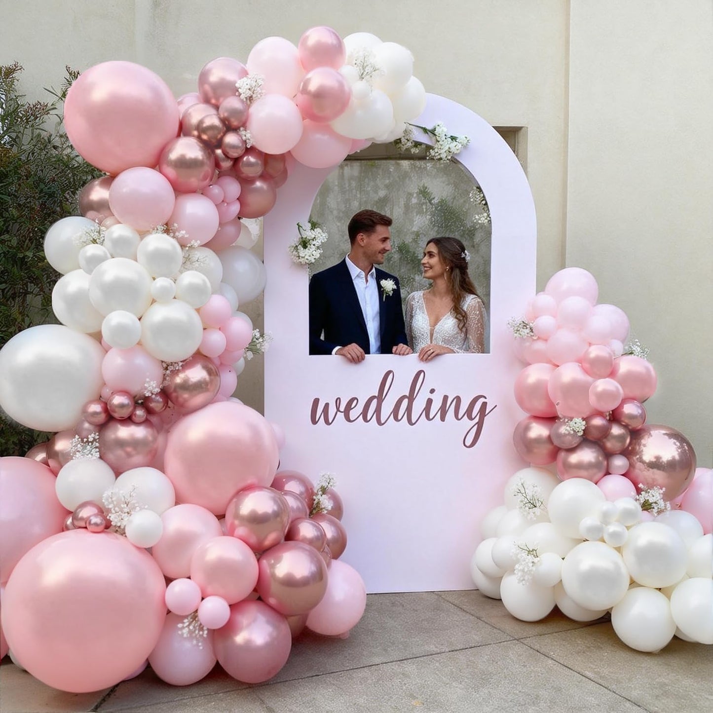 Rose Gold Balloon Garland Kit, Nude Pastel Pink Metallic Gold Matte White Balloons Gold and Rose Gold Confetti Balloons for Valentines Day Wedding Bridal Shower Party Girl Birthday Decorations