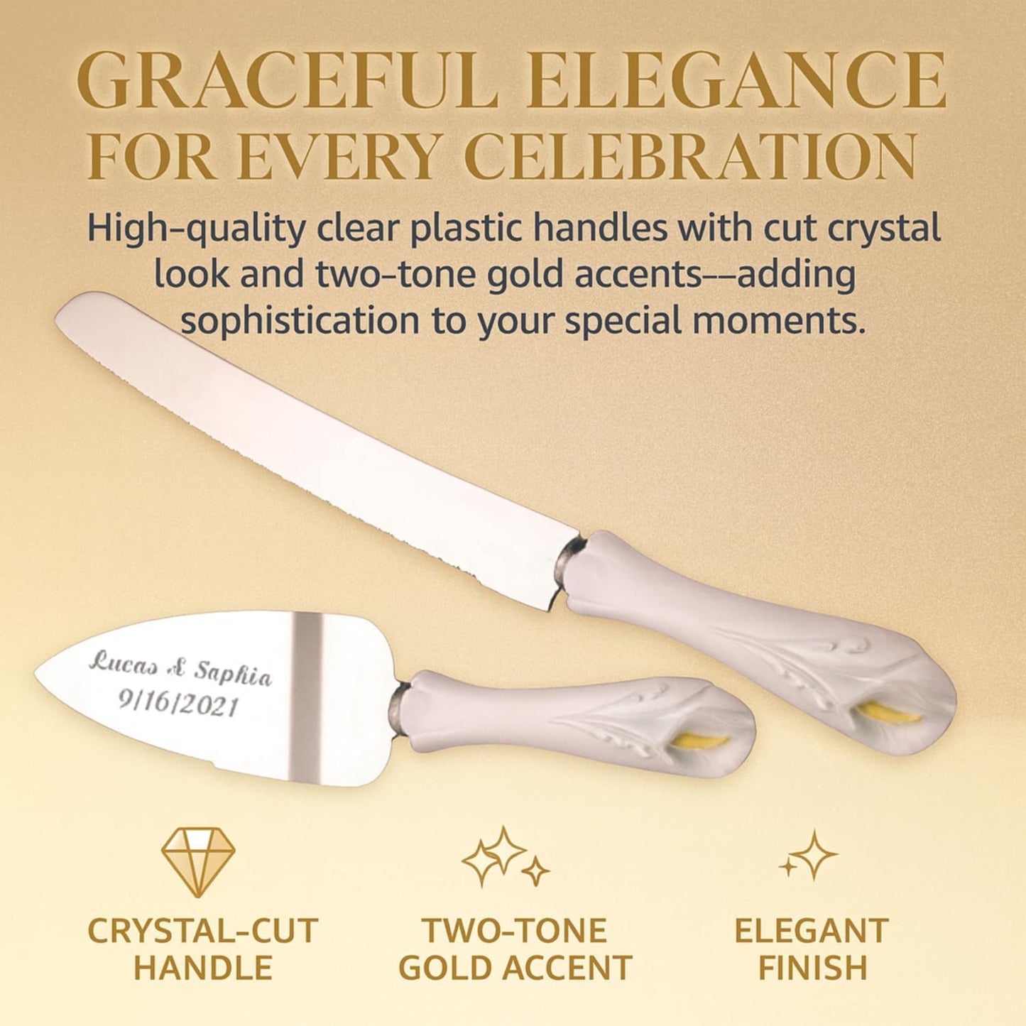 GIFTS INFINITY Personalized Wedding Cake Knife and Server Set with Engraving – Cake Cutting Utensil Set, Keepsake Gift for Wedding, Anniversary, Reception, Birthday & Other Occasions (CH-101WB)