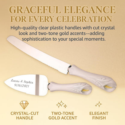 GIFTS INFINITY Personalized Wedding Cake Knife and Server Set with Engraving – Cake Cutting Utensil Set, Keepsake Gift for Wedding, Anniversary, Reception, Birthday & Other Occasions (CH-101WB)