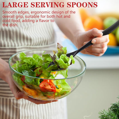 Mwellewm 10" Serving Spoons Plastic Serving Utensils 12 Packs Disposable Spoons for Buffet Large Heavy Duty Black Plastic Soup Spoons Catering Supplies for Parties Weddings Gatherings Holiday