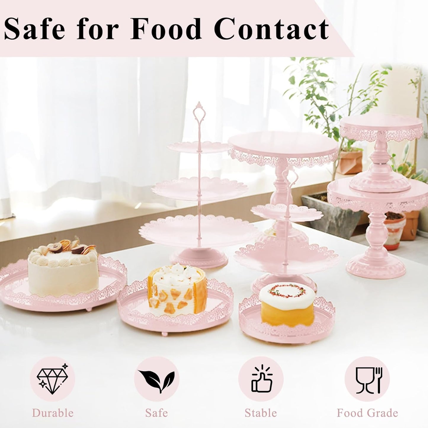 Set of 9 Cake Stands Metal Cupcake Stand Set Multiple Styles Candy Fruit Display Tower Dessert Plate Cake Serving Tray for Birthday Party Wedding Anniversary Baby Shower Engagement (Gold)