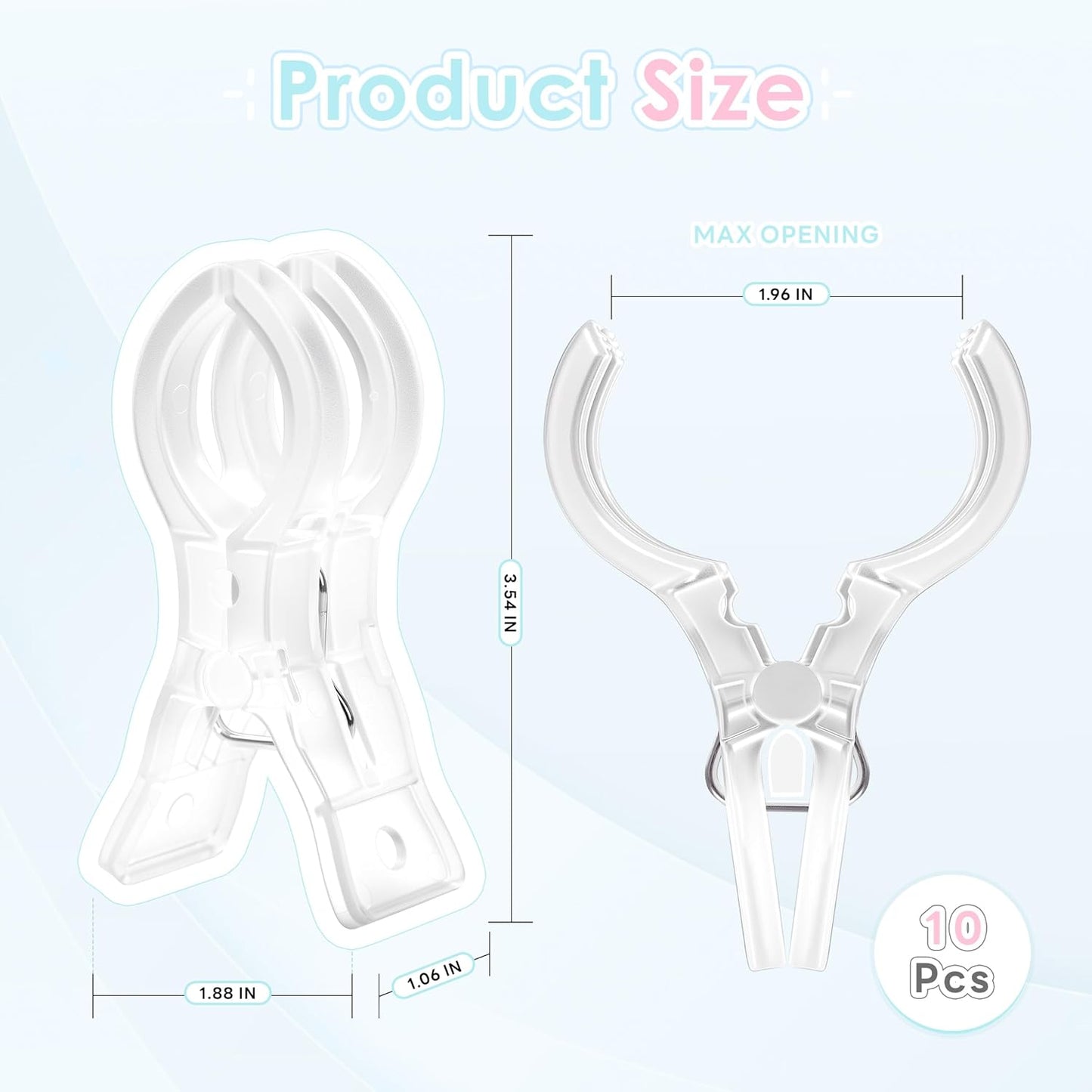 RELBRO Spring Clamps, 3.5 Inch Clear Plastic Clips for Balloon Arch Backdrop Craft Decoration Projects, Invisible Design, 10 Pcs