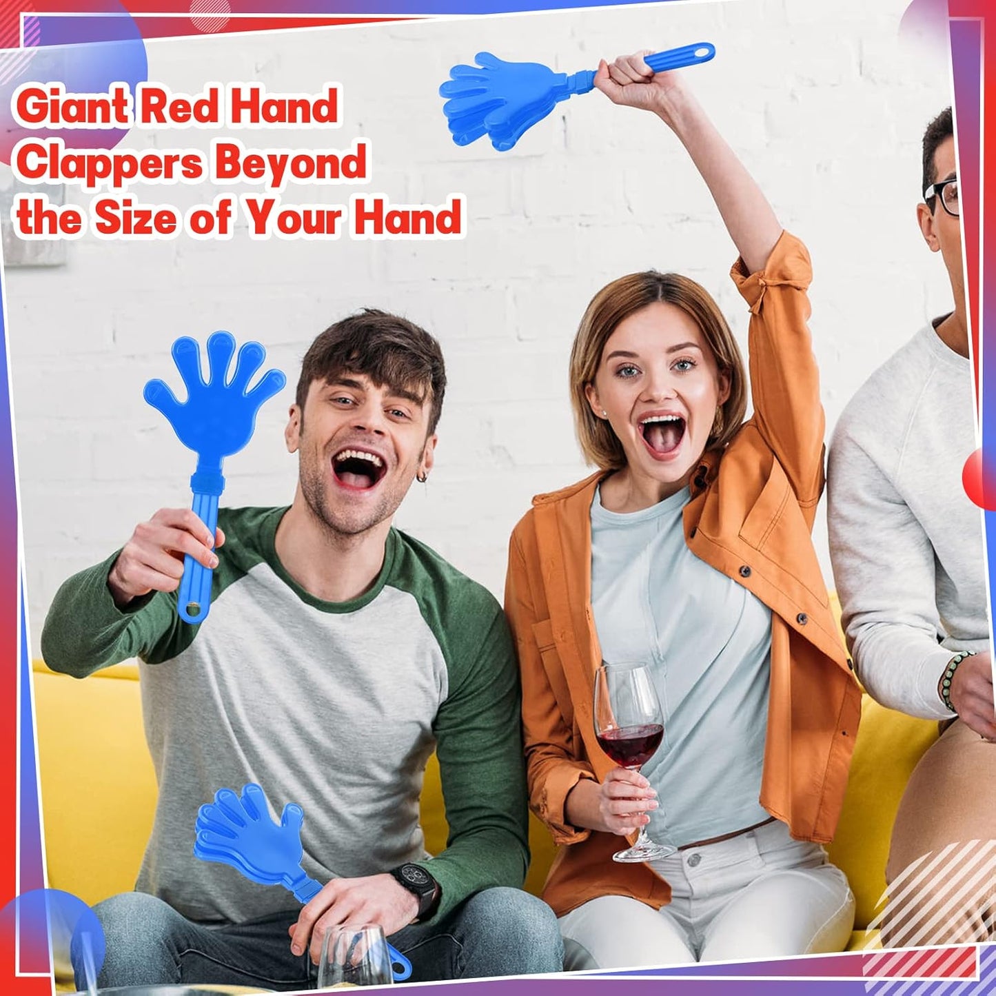 4 Pieces Jumbo Hand Clappers 11 Inch Noise Makers Party Favors Giant Large Hand Clappers Noise Makers for Sporting Events Cheers Ball Dance Basketball Football Noisemakers (Red)