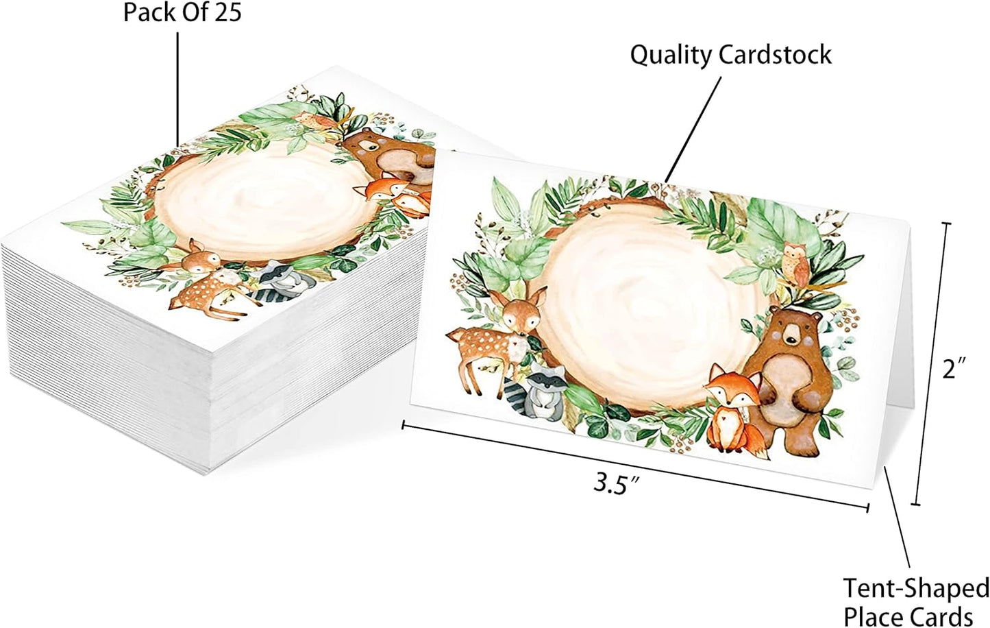 Table Place Card, Jungle Safari Animals Themed Tent Style Cards, Pack of 25 Half-Fold Reception Place Card, Gold Wild Animal Food Labels, Perfect for Baby Shower, Birthday Party C08